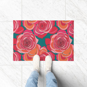 Abstrakte Rosen in Rosa-, Rot- und Orangetönen Fußmatte