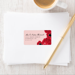 Abstrakte Rosen und Klatschmohnhochzeitsrücksendea Adressaufkleber