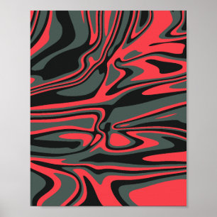 Abstrakte Rot-, Schwarz- und Dunkelgrüne Drehkunst Poster