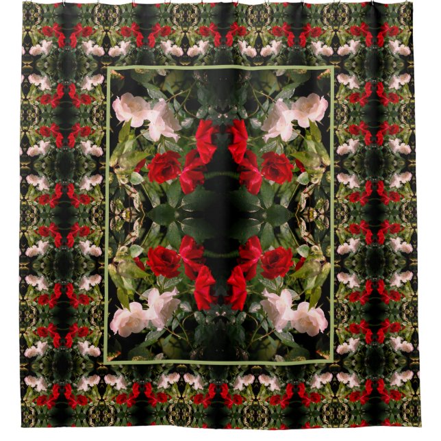Abstrakte rot-weiße Rose Duschvorhang (Vorderseite)