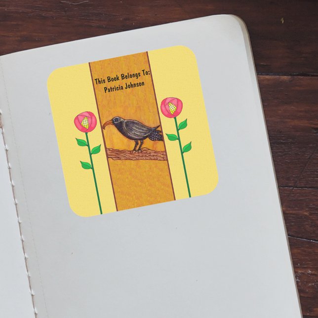 Abstrakte rote Blume Gelb Quadratischer Aufkleber (Von Creator hochgeladen)