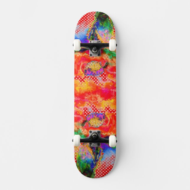 Abstrakte Rote Blütenfarbe Skateboard (Vorderseite)