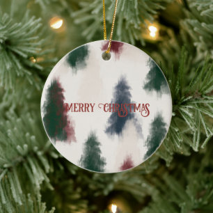 Abstrakte rote grüne cremige Weihnachtsbäume Keramik Ornament