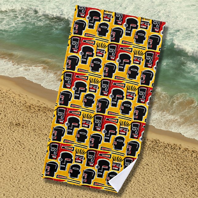 Abstrakte rote Köpfe in Gelb Strandtuch (Von Creator hochgeladen)