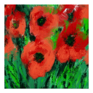 Abstrakte rote Mohnblumen-Blumenmalerei Poster