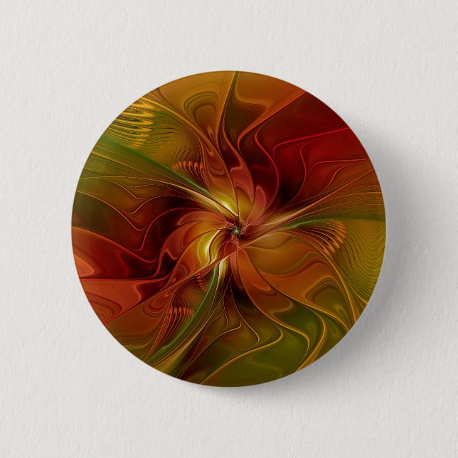 Abstrakte Rote Orange Braun Grünes Fraktal Kunst B Button (Vorderseite)