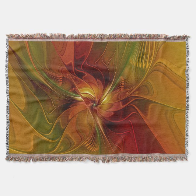 Abstrakte Rote Orange Braun Grünes Fraktal Kunst B Decke (Vorderseite)