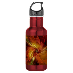 Abstrakte Rote Orange Braun Grünes Fraktal Kunst B Edelstahlflasche