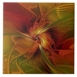 Abstrakte Rote Orange Braun Grünes Fraktal Kunst B Fliese