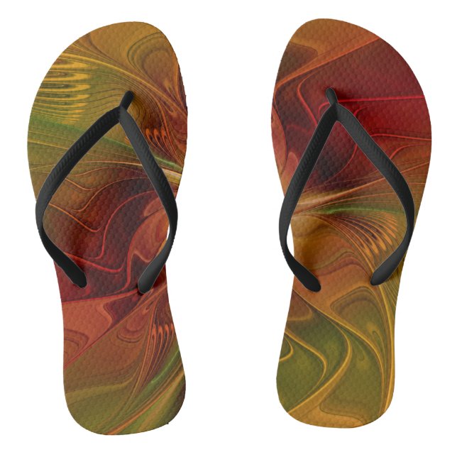 Abstrakte Rote Orange Braun Grünes Fraktal Kunst B Flip Flops (Fußbett)