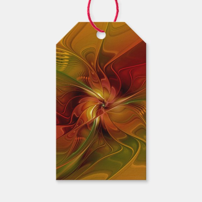 Abstrakte Rote Orange Braun Grünes Fraktal Kunst B Geschenkanhänger (Vorderseite)