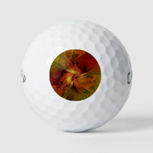 Abstrakte Rote Orange Braun Grünes Fraktal Kunst B Golfball
