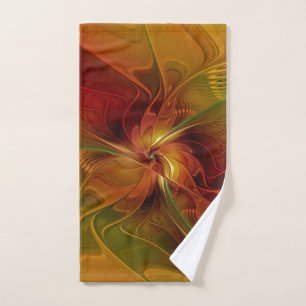 Abstrakte Rote Orange Braun Grünes Fraktal Kunst B Handtuch