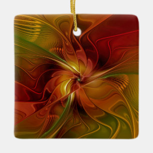Abstrakte Rote Orange Braun Grünes Fraktal Kunst B Keramikornament