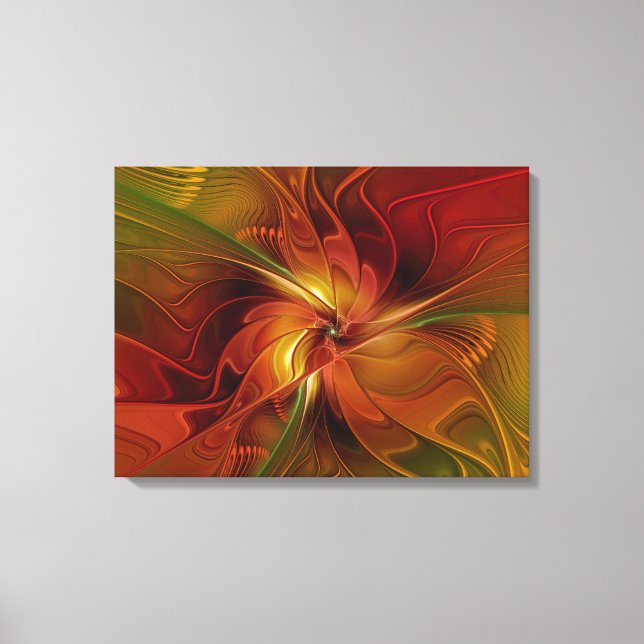 Abstrakte Rote Orange Braun Grünes Fraktal Kunst B Leinwanddruck (Vorderseite)