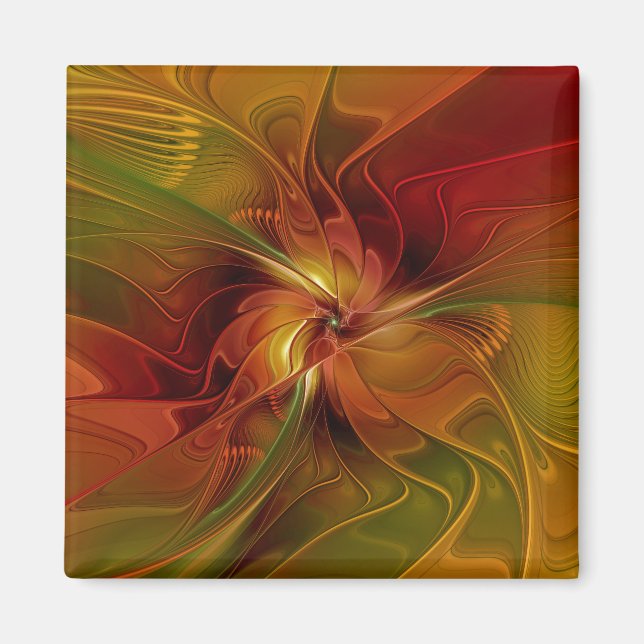Abstrakte Rote Orange Braun Grünes Fraktal Kunst B Magnet (Vorne)