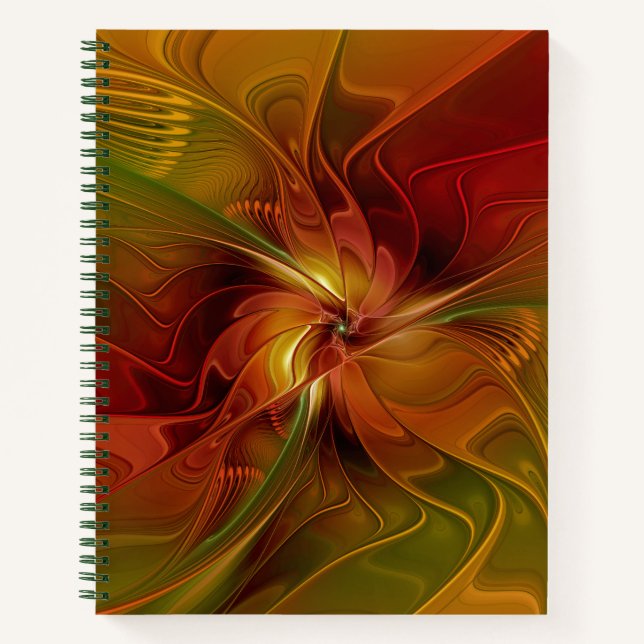 Abstrakte Rote Orange Braun Grünes Fraktal Kunst B Notizbuch (Vorderseite)
