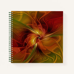 Abstrakte Rote Orange Braun Grünes Fraktal Kunst B Notizbuch