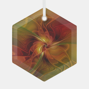 Abstrakte Rote Orange Braun Grünes Fraktal Kunst B Ornament Aus Glas