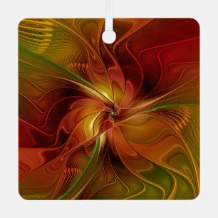 Abstrakte Rote Orange Braun Grünes Fraktal Kunst B Ornament Aus Metall