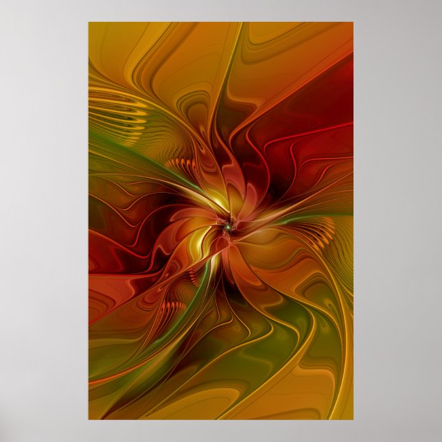 Abstrakte Rote Orange Braun Grünes Fraktal Kunst B Poster (Vorne)
