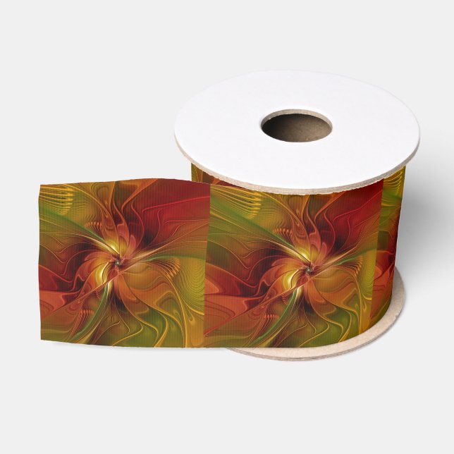 Abstrakte Rote Orange Braun Grünes Fraktal Kunst B Ripsband (Spule)