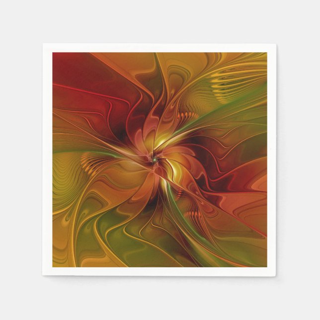 Abstrakte Rote Orange Braun Grünes Fraktal Kunst B Serviette (Vorderseite)