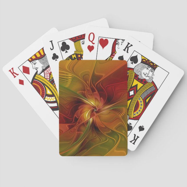 Abstrakte Rote Orange Braun Grünes Fraktal Kunst B Spielkarten (Rückseite)