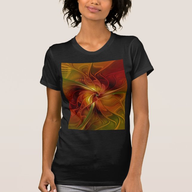 Abstrakte Rote Orange Braun Grünes Fraktal Kunst B T-Shirt (Vorderseite)