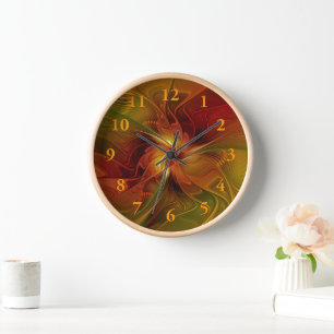 Abstrakte Rote Orange Braun Grünes Fraktal Kunst B Uhr