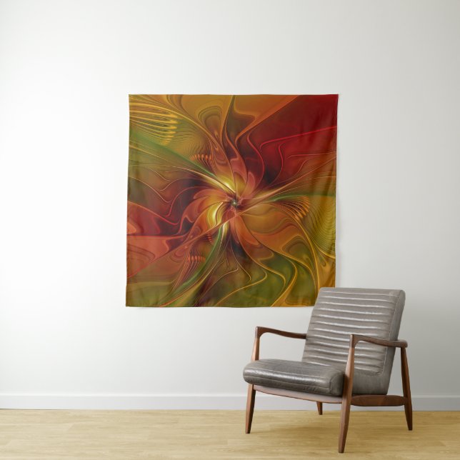 Abstrakte Rote Orange Braun Grünes Fraktal Kunst B Wandteppich (Beispiel)