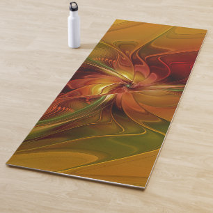 Abstrakte Rote Orange Braun Grünes Fraktal Kunst B Yogamatte