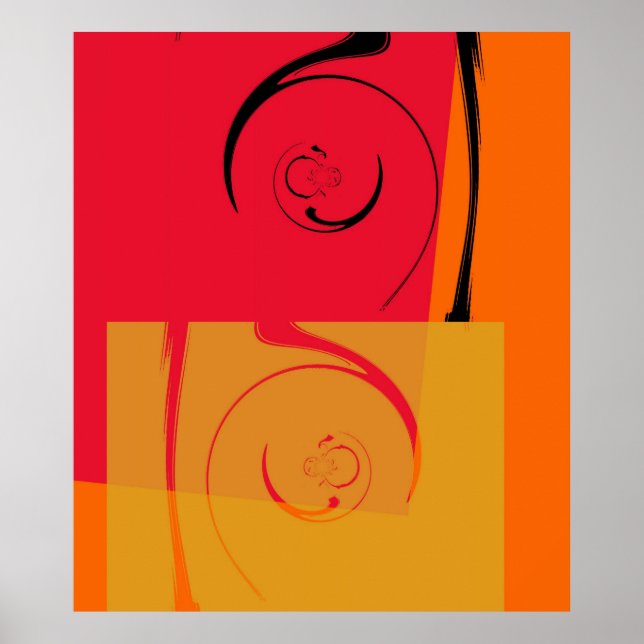 Abstrakte rote Orange-Gelbschwarz-Retrofarbe Poster (Vorne)