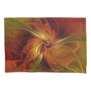 Abstrakte rote orangebraune grüne Fractal-Kunst-Bl Kissenbezug