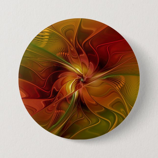 Abstrakte rote orangebraune grüne Fraktal-Kunst-Bl Button (Vorderseite)