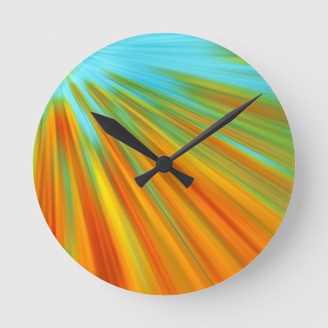 Abstrakte rote, orangefarbene Streifen auf blau Runde Wanduhr (Vorderseite)