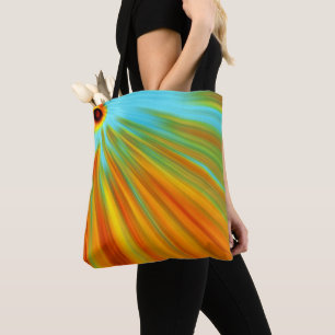 Abstrakte rote, orangefarbene Streifen auf blau Tasche
