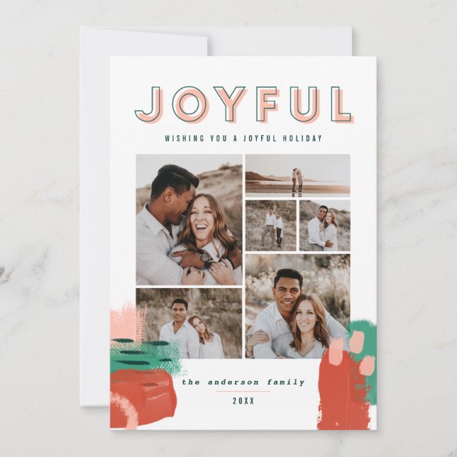 Abstrakte rote, rosa + grüne, fröhliche Multifotok Dankeskarte (Vorderseite)