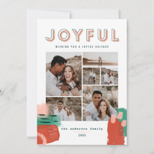 Abstrakte rote, rosa + grüne, fröhliche Multifotok Dankeskarte