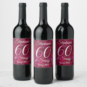 Abstrakte Rote Rose 60 und Sassy Geburtstag Weinetikett