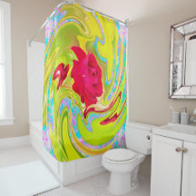 Abstrakte Rote Rose auf Gelb und Aqua Swirl