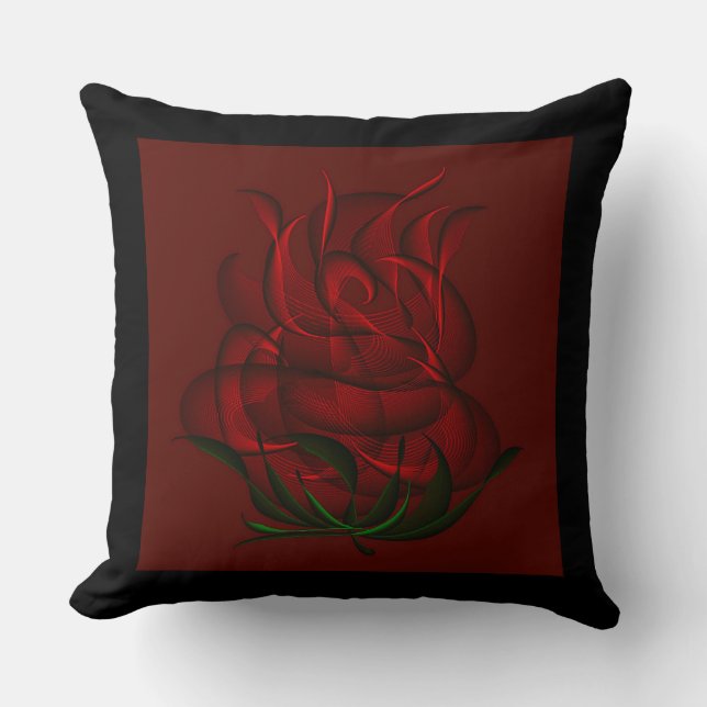 Abstrakte Rote Rose-Kissen mit Schwarz/Rot Kissen (Vorderseite)
