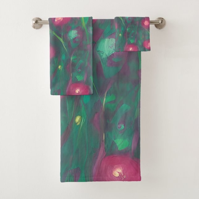Abstrakte rote Rosen Badhandtuch Set (Insitu)