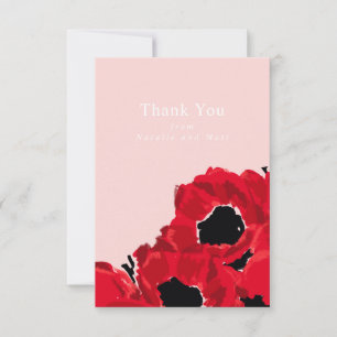 Abstrakte rote Rosen und Mohnblumen Dankeskarte