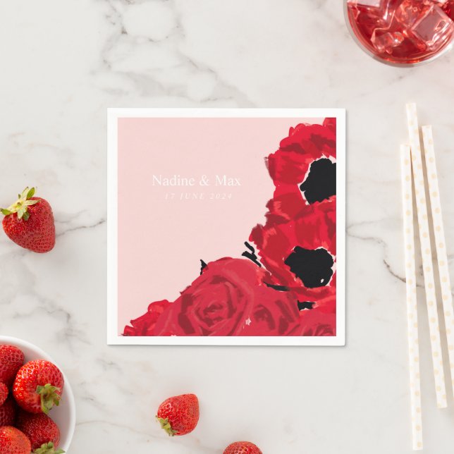 Abstrakte Rote Rosen und Pflaumen Serviette (Beispiel)