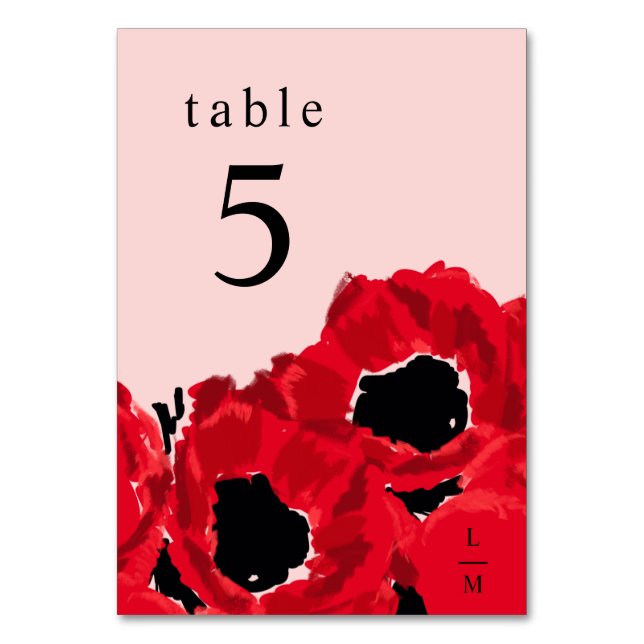 Abstrakte Rote Rosen und Pflaumen Tischnummer (Vorderseite)