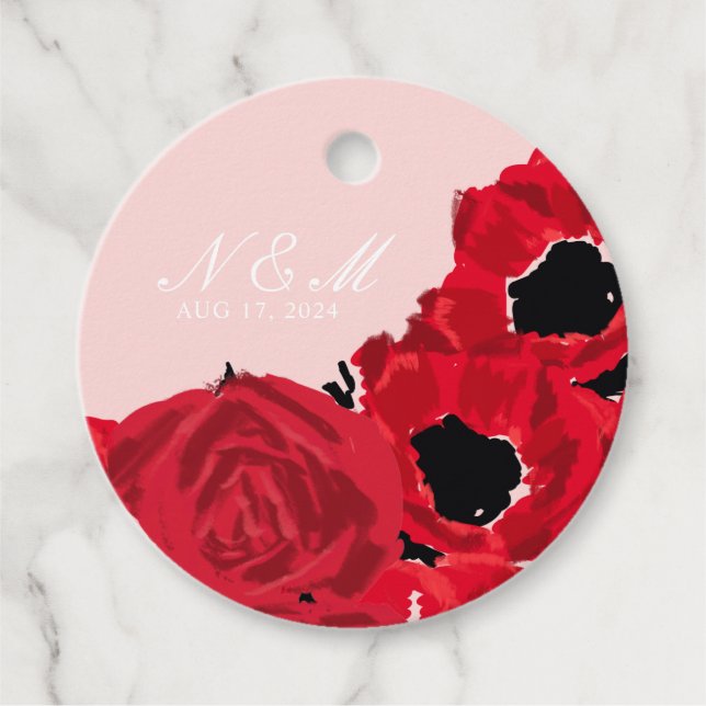 Abstrakte Rote Rosen und Poppies Hochzeiten Geschenkanhänger (Vorderseite)