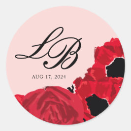 Abstrakte Rote Rosen und Poppies Hochzeiten Runder Aufkleber