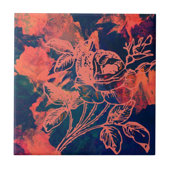 Abstrakte rote Rosenkunst Fliese (Vorderseite)