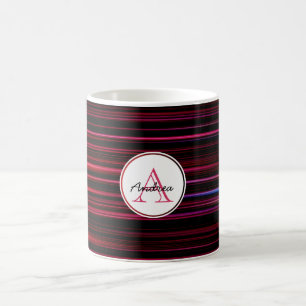 Abstrakte Rote Streifen auf Mit Monogramm Schwarz Kaffeetasse